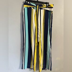 Soft Surroundings 100%Silk Striped Pants with Belt Size Medium